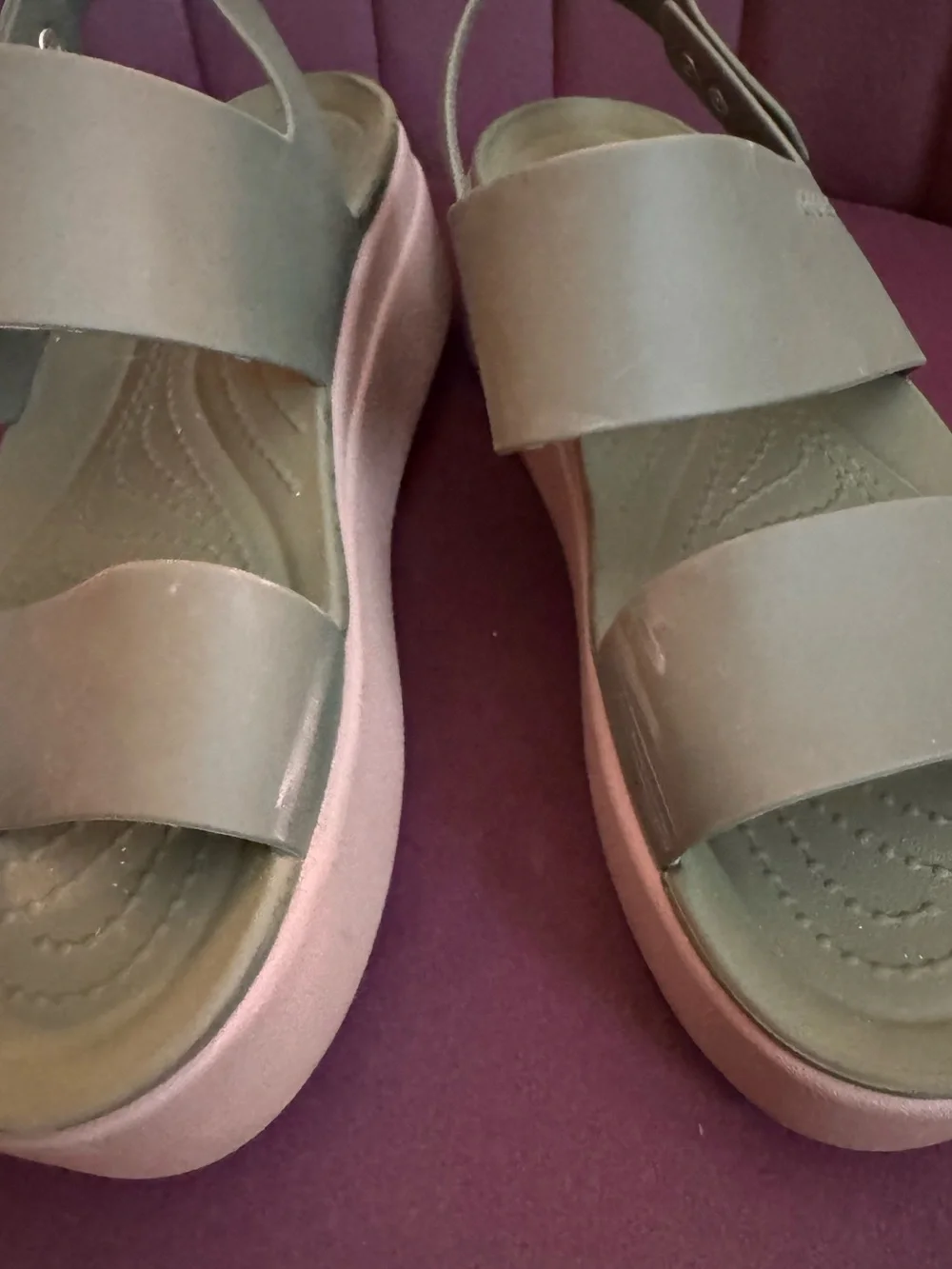 CROCS Women’s Olive Green Platform Sandals with Cream Sole